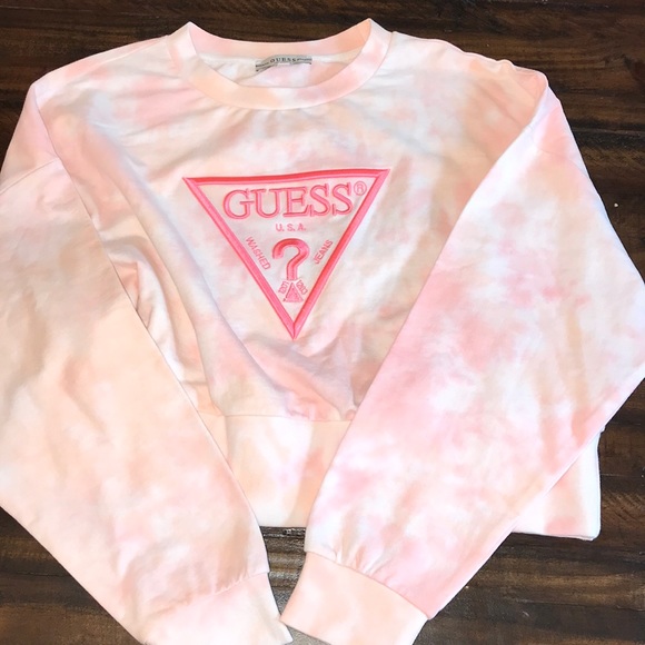 Guess Tie Dye Cropped Sweatshirt Sz 